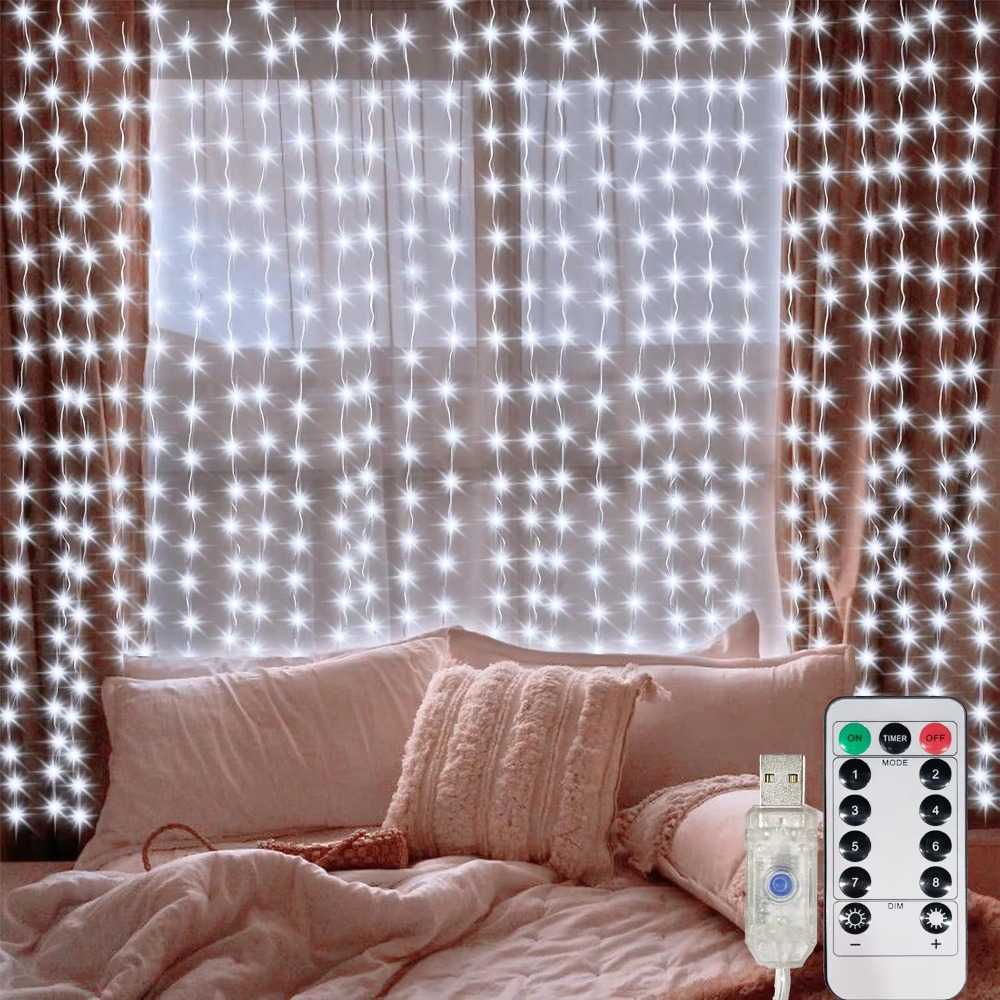 Fairy Light Curtain - Светодиодная гирлянда-штора USB с пультом ДУ